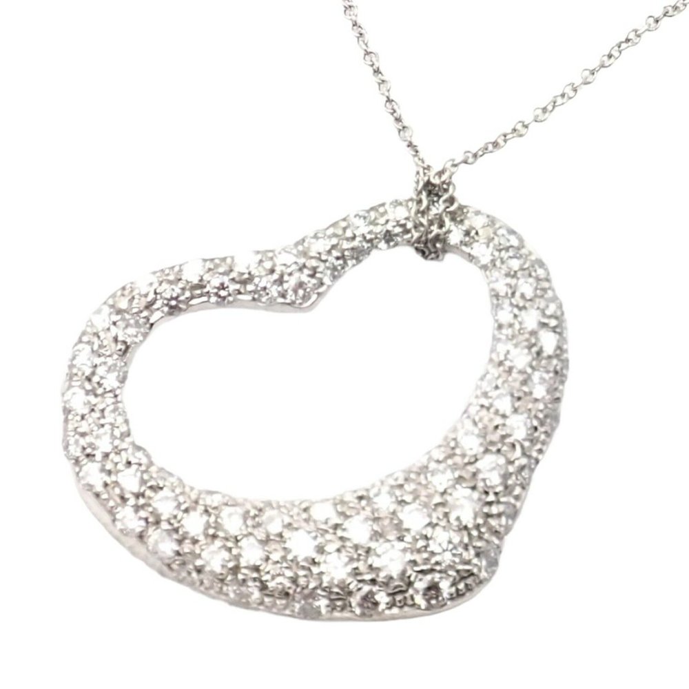 Authentic! Tiffany & Co Elsa Peretti Platinum Diamond Large Open Heart Necklace - Picture 4 of 9